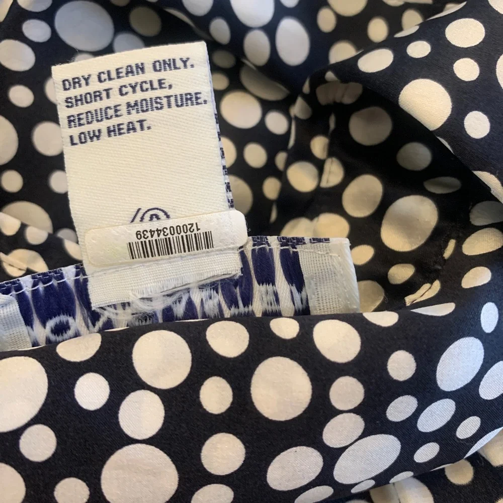 Doncaster Wrap Top Silk Navy Blue White Polka Dot Belt Sash Career XS 2 Stretch - Picture 4 of 5